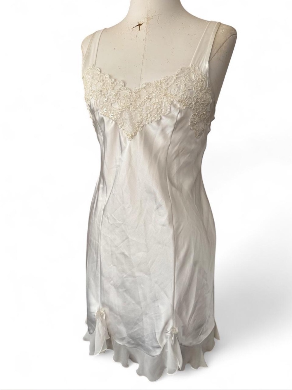 Vintage Ivory embroidered beaded Slip Dress